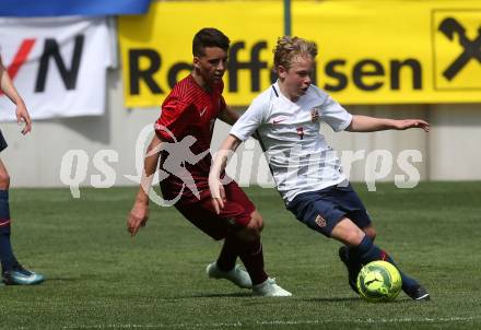 Fussball Laenderspiel. Tournament delle Nazioni. Portugal gegen Norwegen.  Joao Tome, (Portugal), Sondre Auklerd (Norwegen). Klagenfurt, am 24.4.2018.
Foto: Kuess
---
pressefotos, pressefotografie, kuess, qs, qspictures, sport, bild, bilder, bilddatenbank