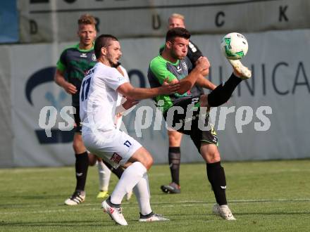 Fussball OEFB Cup. SAK gegen Voelkermarkt. Patrick Lausegger,  (SAK),  Sebastian Gaber (Voelkermarkt). Klagenfurt, am 20.7.2018.
Foto: Kuess
---
pressefotos, pressefotografie, kuess, qs, qspictures, sport, bild, bilder, bilddatenbank