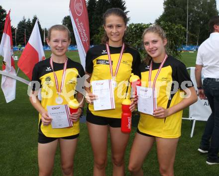 Leichtathletik, Oesterreichische Meisterschaften 2018.   3 x 800 Meter Staffel. Julia Brunner, Lisa Frank, Anna Koch ( SV Thoerl-Maglern). Klagenfurt, am 21.7.2018.
Foto: Kuess
---
pressefotos, pressefotografie, kuess, qs, qspictures, sport, bild, bilder, bilddatenbank