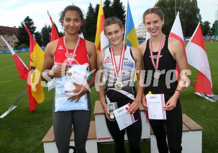 Leichtathletik, Oesterreichische Meisterschaften 2018.   100 Meter Frauen.  Savannah Mapalagama, Alexandra Toth, Magdalena Lindner. Klagenfurt, am 21.7.2018.
Foto: Kuess
---
pressefotos, pressefotografie, kuess, qs, qspictures, sport, bild, bilder, bilddatenbank