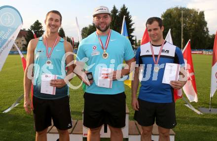 Leichtathletik, Oesterreichische Meisterschaften 2018.   Diskus. Armin Beham, Lukas Weisshaidinger, Marco Cozzoli. Klagenfurt, am 21.7.2018.
Foto: Kuess
---
pressefotos, pressefotografie, kuess, qs, qspictures, sport, bild, bilder, bilddatenbank