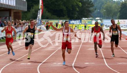 Leichtathletik, Oesterreichische Meisterschaften 2018.   100 Meter.  Andreas Meyer (#235), Maximilian Muenzker (# 264), Markus Fuchs (# 232), Chukwuma Mnamdi (#237), Isaac Asare (# 272). Klagenfurt, am 21.7.2018.
Foto: Kuess
---
pressefotos, pressefotografie, kuess, qs, qspictures, sport, bild, bilder, bilddatenbank