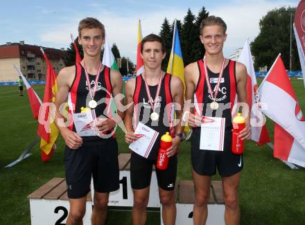 Leichtathletik, Oesterreichische Meisterschaften 2018.   3 x 1.000 Meter Staffel. Andreas Pachler, Morgan Schusser, Florian Herbst (LAC Klagenfurt). Klagenfurt, am 21.7.2018.
Foto: Kuess
---
pressefotos, pressefotografie, kuess, qs, qspictures, sport, bild, bilder, bilddatenbank