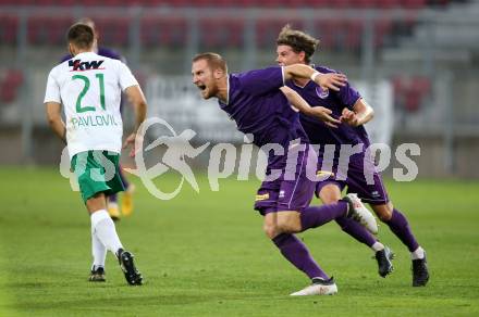 Fussball 2. Liga. SK Austria Klagenfurt gegen SC Austria Lustenau.  Torjubel Markus Rusek (Klagenfurt). Klagenfurt, am 27.7.2018.
Foto: Kuess
---
pressefotos, pressefotografie, kuess, qs, qspictures, sport, bild, bilder, bilddatenbank