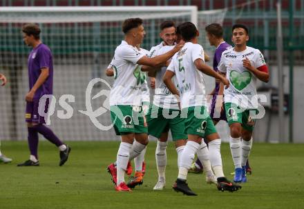 Fussball 2. Liga. SK Austria Klagenfurt gegen SC Austria Lustenau.  Torjubel Marcel Canadi  (Lustenau). Klagenfurt, am 27.7.2018.
Foto: Kuess
---
pressefotos, pressefotografie, kuess, qs, qspictures, sport, bild, bilder, bilddatenbank