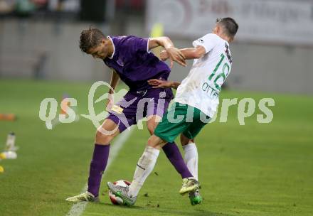 Fussball 2. Liga. SK Austria Klagenfurt gegen SC Austria Lustenau.  Benedikt Pichler,  (Klagenfurt),  David Immanuel Otter (Lustenau). Klagenfurt, am 27.7.2018.
Foto: Kuess
---
pressefotos, pressefotografie, kuess, qs, qspictures, sport, bild, bilder, bilddatenbank