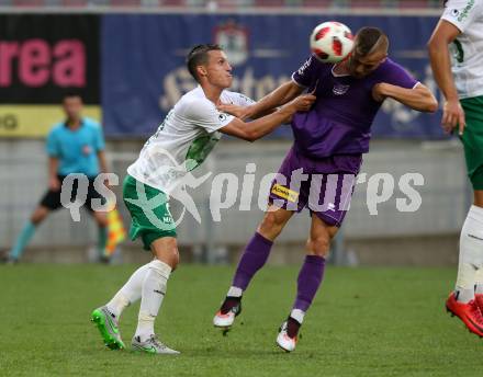 Fussball 2. Liga. SK Austria Klagenfurt gegen SC Austria Lustenau.  Volkan Akyildiz,  (Klagenfurt),  David Immanuel Otter (Lustenau). Klagenfurt, am 27.7.2018.
Foto: Kuess
---
pressefotos, pressefotografie, kuess, qs, qspictures, sport, bild, bilder, bilddatenbank
