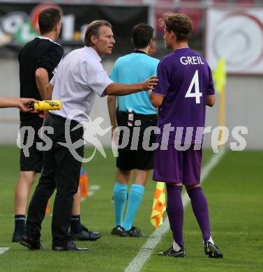 Fussball 2. Liga. SK Austria Klagenfurt gegen SC Austria Lustenau.  Trainer Franz Polanz, Patrick Greil (Klagenfurt). Klagenfurt, am 27.7.2018.
Foto: Kuess
---
pressefotos, pressefotografie, kuess, qs, qspictures, sport, bild, bilder, bilddatenbank