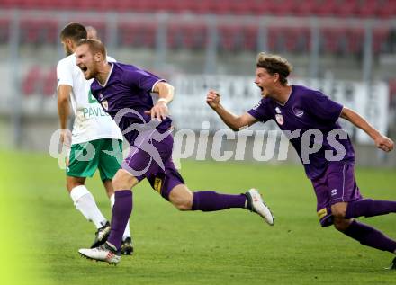 Fussball 2. Liga. SK Austria Klagenfurt gegen SC Austria Lustenau.  Torjubel Markus Rusek, Patrick Greil (Klagenfurt). Klagenfurt, am 27.7.2018.
Foto: Kuess
---
pressefotos, pressefotografie, kuess, qs, qspictures, sport, bild, bilder, bilddatenbank