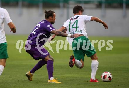 Fussball 2. Liga. SK Austria Klagenfurt gegen SC Austria Lustenau.  Philipp Huetter, (Klagenfurt), Alexander Ranacher  (Lustenau). Klagenfurt, am 27.7.2018.
Foto: Kuess
---
pressefotos, pressefotografie, kuess, qs, qspictures, sport, bild, bilder, bilddatenbank