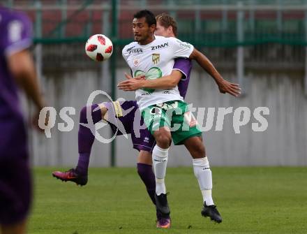 Fussball 2. Liga. SK Austria Klagenfurt gegen SC Austria Lustenau.  Ivan Saravanja, (Klagenfurt), Ronivaldo Bernardo Sales   (Lustenau). Klagenfurt, am 27.7.2018.
Foto: Kuess
---
pressefotos, pressefotografie, kuess, qs, qspictures, sport, bild, bilder, bilddatenbank