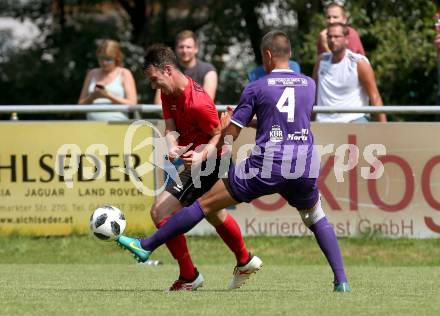Fussball Unterliga Ost. Gurnitz gegen Eisenkappel. Daniel Urschitz,  (Gurnitz),  Dejan Dandic (Eisenkappel). Gurnitz, am 29.7.2018.
Foto: Kuess
---
pressefotos, pressefotografie, kuess, qs, qspictures, sport, bild, bilder, bilddatenbank