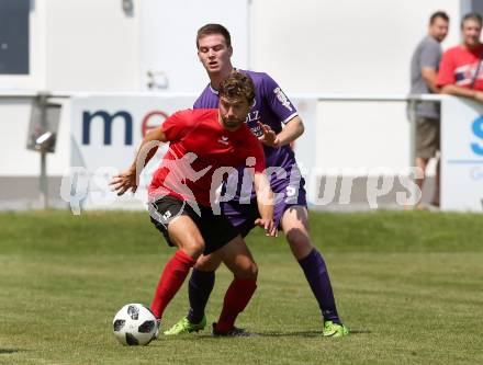 Fussball Unterliga Ost. Gurnitz gegen Eisenkappel. Daniel Matzner,  (Gurnitz),  David Smrtnik (Eisenkappel). Gurnitz, am 29.7.2018.
Foto: Kuess
---
pressefotos, pressefotografie, kuess, qs, qspictures, sport, bild, bilder, bilddatenbank