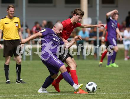Fussball Unterliga Ost. Gurnitz gegen Eisenkappel. Michael Kolbitsch, (Gurnitz), Florian Romano  (Eisenkappel). Gurnitz, am 29.7.2018.
Foto: Kuess
---
pressefotos, pressefotografie, kuess, qs, qspictures, sport, bild, bilder, bilddatenbank