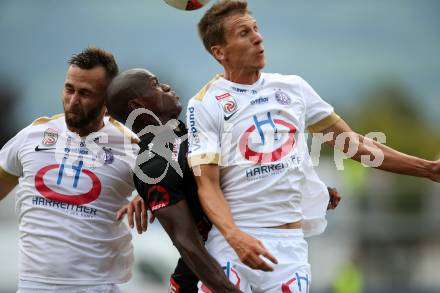 Fussball tipico Bundesliga. RZ Pellets WAC gegen FK Austria Wien. Dever Akeem Orgill, (WAC), Michael Madl, Florian Klein  (Austria Wien). Wolfsberg, am 5.8.2018.
Foto: Kuess

---
pressefotos, pressefotografie, kuess, qs, qspictures, sport, bild, bilder, bilddatenbank