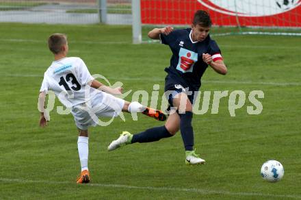 Fussball Schuelerliga. Bundesmeisterschaft. Finale. BG/BRG/SRG Klagenfurt-Lerchenfeld U13 gegen NSMS 10 Wendstattgasse U13. Daniel Hans Genser,  (Lerchenfeld), Oliver Lukic (Wendstattgasse). Landskron, am 28.6.2018.
Foto: Kuess
---
pressefotos, pressefotografie, kuess, qs, qspictures, sport, bild, bilder, bilddatenbank