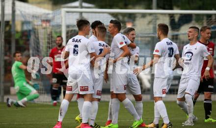 Fussball. Kaerntner Liga. SAK gegen St. Michael/Bleiburg.  Torjubel  (SAK). Klagenfurt, 3.8.2018.
Foto: Kuess
---
pressefotos, pressefotografie, kuess, qs, qspictures, sport, bild, bilder, bilddatenbank