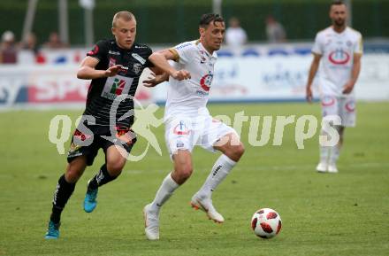 Fussball tipico Bundesliga. RZ Pellets WAC gegen FK Austria Wien. Sven Sprangler,  (WAC), Uros Matic (Austria Wien). Wolfsberg, am 5.8.2018.
Foto: Kuess

---
pressefotos, pressefotografie, kuess, qs, qspictures, sport, bild, bilder, bilddatenbank