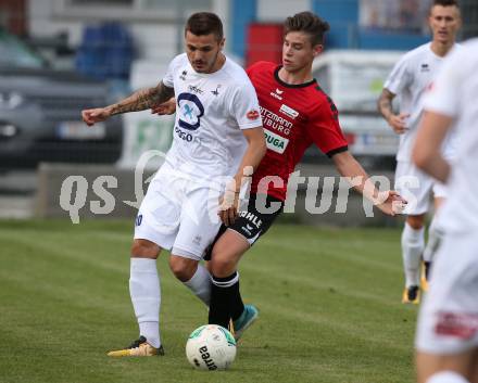 Fussball. Kaerntner Liga. SAK gegen St. Michael/Bleiburg. Amer Krcic,  (SAK),  Samuel Markus Hoffmann (St. Michael). Klagenfurt, 3.8.2018.
Foto: Kuess
---
pressefotos, pressefotografie, kuess, qs, qspictures, sport, bild, bilder, bilddatenbank