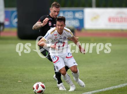 Fussball tipico Bundesliga. RZ Pellets WAC gegen FK Austria Wien. Michael Sollbauer, (WAC), Dominik Prokop  (Austria Wien). Wolfsberg, am 5.8.2018.
Foto: Kuess

---
pressefotos, pressefotografie, kuess, qs, qspictures, sport, bild, bilder, bilddatenbank