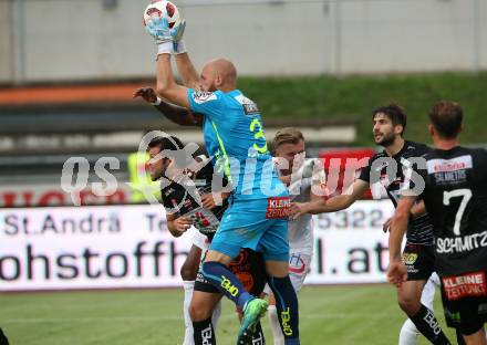 Fussball tipico Bundesliga. RZ Pellets WAC gegen FK Austria Wien. Alexander Kofler, Nemanja Rnic, (WAC), Alexander Gruenwald  (Austria Wien). Wolfsberg, am 5.8.2018.
Foto: Kuess

---
pressefotos, pressefotografie, kuess, qs, qspictures, sport, bild, bilder, bilddatenbank