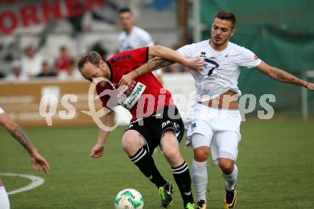 Fussball. Kaerntner Liga. SAK gegen St. Michael/Bleiburg. Amer Krcic,  (SAK),  Uros Roser (St. Michael). Klagenfurt, 3.8.2018.
Foto: Kuess
---
pressefotos, pressefotografie, kuess, qs, qspictures, sport, bild, bilder, bilddatenbank