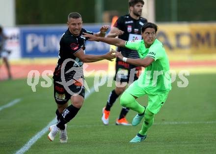 Fussball Testspiel. RZ Pellets WAC gegen Hannover 96.  Christopher Wernitznig,  (WAC), Miiko Albornoz  (Hannover). Wolfsberg, am 1.8.2018.
Foto: Kuess
---
pressefotos, pressefotografie, kuess, qs, qspictures, sport, bild, bilder, bilddatenbank