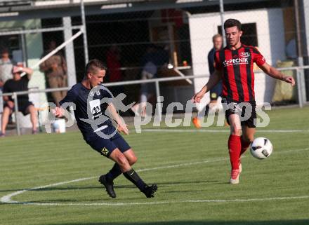 Fussball. Kaerntner Liga. St. Jakob/Rosental gegen Matrei. Wolfgang Michael Sereinig (St. Jakob),  Mathias Schneeberger (Matrei). St. Jakob, 4.8.2018.
Foto: Kuess
---
pressefotos, pressefotografie, kuess, qs, qspictures, sport, bild, bilder, bilddatenbank