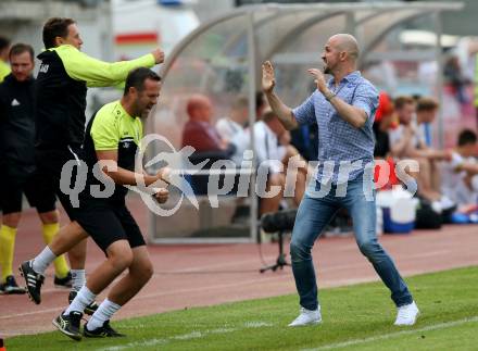 Fussball tipico Bundesliga. RZ Pellets WAC gegen FK Austria Wien. Jubel Co-Trainer Hannes Jochum, Trainer Christian Ilzer (WAC). Wolfsberg, am 5.8.2018.
Foto: Kuess

---
pressefotos, pressefotografie, kuess, qs, qspictures, sport, bild, bilder, bilddatenbank