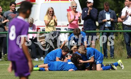 Schuelerliga Semifinale. BG/BRG/SRG Klagenfurt - Lerchenfeld gegen BRG Steyr.  Torjubel Marco Modritsch (Lerchenfeld). Finkenstein, am 26.6.2018.
Foto: Kuess
---
pressefotos, pressefotografie, kuess, qs, qspictures, sport, bild, bilder, bilddatenbank