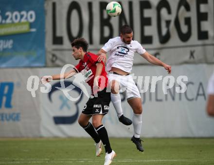 Fussball. Kaerntner Liga. SAK gegen St. Michael/Bleiburg. Patrick Lausegger,  (SAK), Arnold Gross  (St. Michael). Klagenfurt, 3.8.2018.
Foto: Kuess
---
pressefotos, pressefotografie, kuess, qs, qspictures, sport, bild, bilder, bilddatenbank