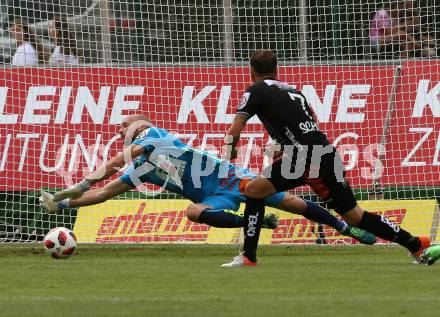 Fussball tipico Bundesliga. RZ Pellets WAC gegen FK Austria Wien. Alexander Kofler, (WAC),  Lukas Schmitz  (Austria Wien). Wolfsberg, am 5.8.2018.
Foto: Kuess

---
pressefotos, pressefotografie, kuess, qs, qspictures, sport, bild, bilder, bilddatenbank