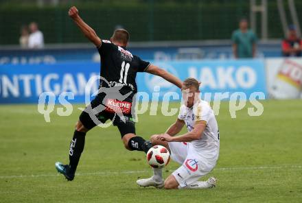 Fussball tipico Bundesliga. RZ Pellets WAC gegen FK Austria Wien. Sasa Jovanovic,  (WAC), Florian Klein (Austria Wien). Wolfsberg, am 5.8.2018.
Foto: Kuess

---
pressefotos, pressefotografie, kuess, qs, qspictures, sport, bild, bilder, bilddatenbank