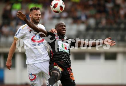 Fussball tipico Bundesliga. RZ Pellets WAC gegen FK Austria Wien. Dever Akeem Orgill,  (WAC),Michael Madl  (Austria Wien). Wolfsberg, am 5.8.2018.
Foto: Kuess

---
pressefotos, pressefotografie, kuess, qs, qspictures, sport, bild, bilder, bilddatenbank