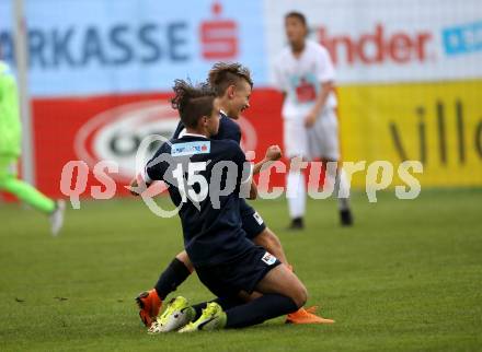 Fussball Schuelerliga. Bundesmeisterschaft. Finale. BG/BRG/SRG Klagenfurt-Lerchenfeld U13 gegen NSMS 10 Wendstattgasse U13. Torjubel Max Hannesschlaeger, Daniel Genser (Lerchenfeld). Landskron, am 28.6.2018.
Foto: Kuess
---
pressefotos, pressefotografie, kuess, qs, qspictures, sport, bild, bilder, bilddatenbank