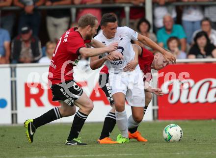 Fussball. Kaerntner Liga. SAK gegen St. Michael/Bleiburg. Zdravko Koletnik,  (SAK), Uros Roser, Oliver Unterwurzacher  (St. Michael). Klagenfurt, 3.8.2018.
Foto: Kuess
---
pressefotos, pressefotografie, kuess, qs, qspictures, sport, bild, bilder, bilddatenbank