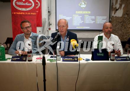 EBEL. Eishockey Bundesliga. Mannschaftspraesentation VSV.  Peter Peschel,, Ulf Wallisch, Gerhard Unterluggauer. Villach, am 8.8.2018.
Foto: Kuess
---
pressefotos, pressefotografie, kuess, qs, qspictures, sport, bild, bilder, bilddatenbank