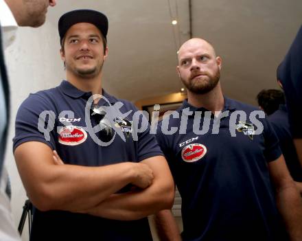 EBEL. Eishockey Bundesliga. Mannschaftspraesentation VSV.  Stefan Bacher, Markus Schlacher. Villach, am 8.8.2018.
Foto: Kuess
---
pressefotos, pressefotografie, kuess, qs, qspictures, sport, bild, bilder, bilddatenbank