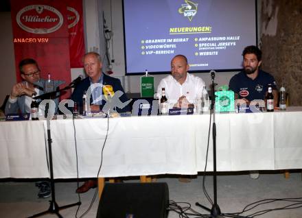 EBEL. Eishockey Bundesliga. Mannschaftspraesentation VSV.  Peter Peschel, Ulf Wallisch, Gerhard Unterluggauer, Nikolas Petrik. Villach, am 8.8.2018.
Foto: Kuess
---
pressefotos, pressefotografie, kuess, qs, qspictures, sport, bild, bilder, bilddatenbank