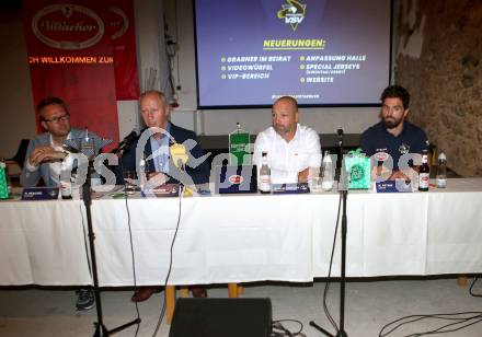 EBEL. Eishockey Bundesliga. Mannschaftspraesentation VSV.  Peter Peschel, Ulf Wallisch, Gerhard Unterluggauer, Nikolas Petrik. Villach, am 8.8.2018.
Foto: Kuess
---
pressefotos, pressefotografie, kuess, qs, qspictures, sport, bild, bilder, bilddatenbank