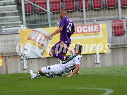 Fussball. 2. Liga. SK Austria Klagenfurt gegen FC Wacker Innsbruck II.  Volkan Akyildiz (Austria Klagenfurt), Manuel Maranda (Innsbruck). Klagenfurt, 17.8.2018.
Foto: Kuess
---
pressefotos, pressefotografie, kuess, qs, qspictures, sport, bild, bilder, bilddatenbank