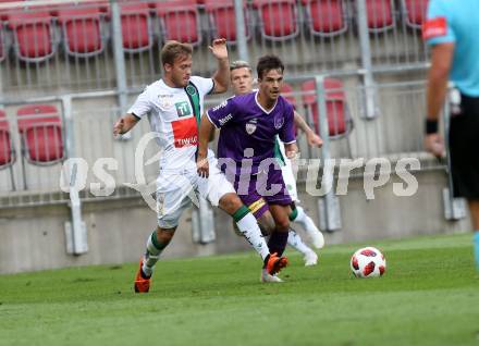 Fussball. 2. Liga. SK Austria Klagenfurt gegen FC Wacker Innsbruck II. Daniel Steinwender (Austria Klagenfurt), Simon Pirkl (Innsbruck). Klagenfurt, 17.8.2018.
Foto: Kuess
---
pressefotos, pressefotografie, kuess, qs, qspictures, sport, bild, bilder, bilddatenbank