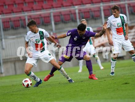 Fussball. 2. Liga. SK Austria Klagenfurt gegen FC Wacker Innsbruck II. Maximiliano Moreira Romero (Austria Klagenfurt), Felix Bacher (Innsbruck). Klagenfurt, 17.8.2018.
Foto: Kuess
---
pressefotos, pressefotografie, kuess, qs, qspictures, sport, bild, bilder, bilddatenbank