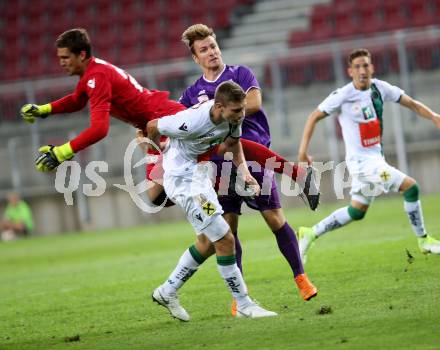 Fussball. 2. Liga. SK Austria Klagenfurt gegen FC Wacker Innsbruck II. Marco Hoedl (Austria Klagenfurt), Manuel Maranda (Innsbruck). Klagenfurt, 17.8.2018.
Foto: Kuess
---
pressefotos, pressefotografie, kuess, qs, qspictures, sport, bild, bilder, bilddatenbank