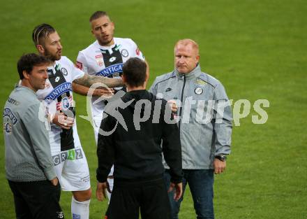 Fussball tipico Bundesliga. RZ Pellets WAC gegen SK Puntigamer Sturm Graz.  Co-Trainer Joachim Standfest, Peter Zulj, Trainer Heiko Vogel, (Graz). Wolfsberg, am 25.8.2018.
Foto: Kuess

---
pressefotos, pressefotografie, kuess, qs, qspictures, sport, bild, bilder, bilddatenbank