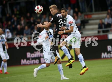 Fussball tipico Bundesliga. RZ Pellets WAC gegen SK Puntigamer Sturm Graz.   Marc Andre Schmerboeck, (WAC), Anastasios Avlonitis  (Graz). Wolfsberg, am 25.8.2018.
Foto: Kuess

---
pressefotos, pressefotografie, kuess, qs, qspictures, sport, bild, bilder, bilddatenbank