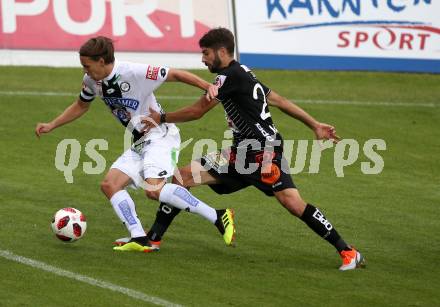 Fussball tipico Bundesliga. RZ Pellets WAC gegen SK Puntigamer Sturm Graz.  Michael Novak,  (WAC), Stefan Hierlaender (Graz). Wolfsberg, am 25.8.2018.
Foto: Kuess

---
pressefotos, pressefotografie, kuess, qs, qspictures, sport, bild, bilder, bilddatenbank
