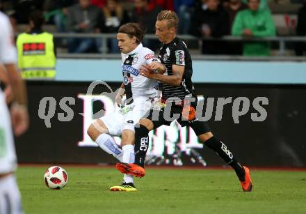 Fussball tipico Bundesliga. RZ Pellets WAC gegen SK Puntigamer Sturm Graz.  Marcel Ritzmaier,  (WAC), Stefan Hierlaender (Graz). Wolfsberg, am 25.8.2018.
Foto: Kuess

---
pressefotos, pressefotografie, kuess, qs, qspictures, sport, bild, bilder, bilddatenbank