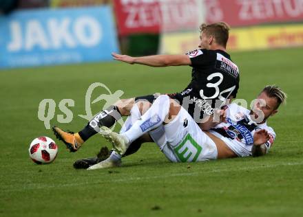 Fussball tipico Bundesliga. RZ Pellets WAC gegen SK Puntigamer Sturm Graz.  Marc Andre Schmerboeck, (WAC), Peter Zulj  (Graz). Wolfsberg, am 25.8.2018.
Foto: Kuess

---
pressefotos, pressefotografie, kuess, qs, qspictures, sport, bild, bilder, bilddatenbank