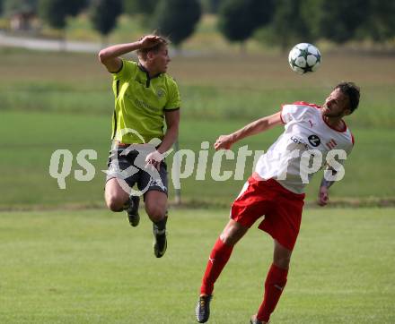 Fussball. Kaerntner Liga. Lind gegen Woelfnitz.  Sven Unterguggenberger (Lind), Florian Bidovec  (Woelfnitz). Lind, 18.8.2018.
Foto: Kuess
---
pressefotos, pressefotografie, kuess, qs, qspictures, sport, bild, bilder, bilddatenbank